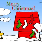 Snoopy Hanging Stockings Christmas Cartoon Wallpaper