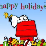 Snoopy overwhelmed with Presents Christmas Wallpaper