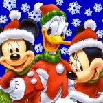 Mickey, Minnie and Donald in the Snow Christmas Wallpaper