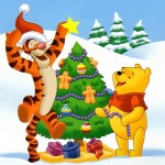 Winnie the Pooh and Tigger Decorating a Tree Christmas Wallpaper