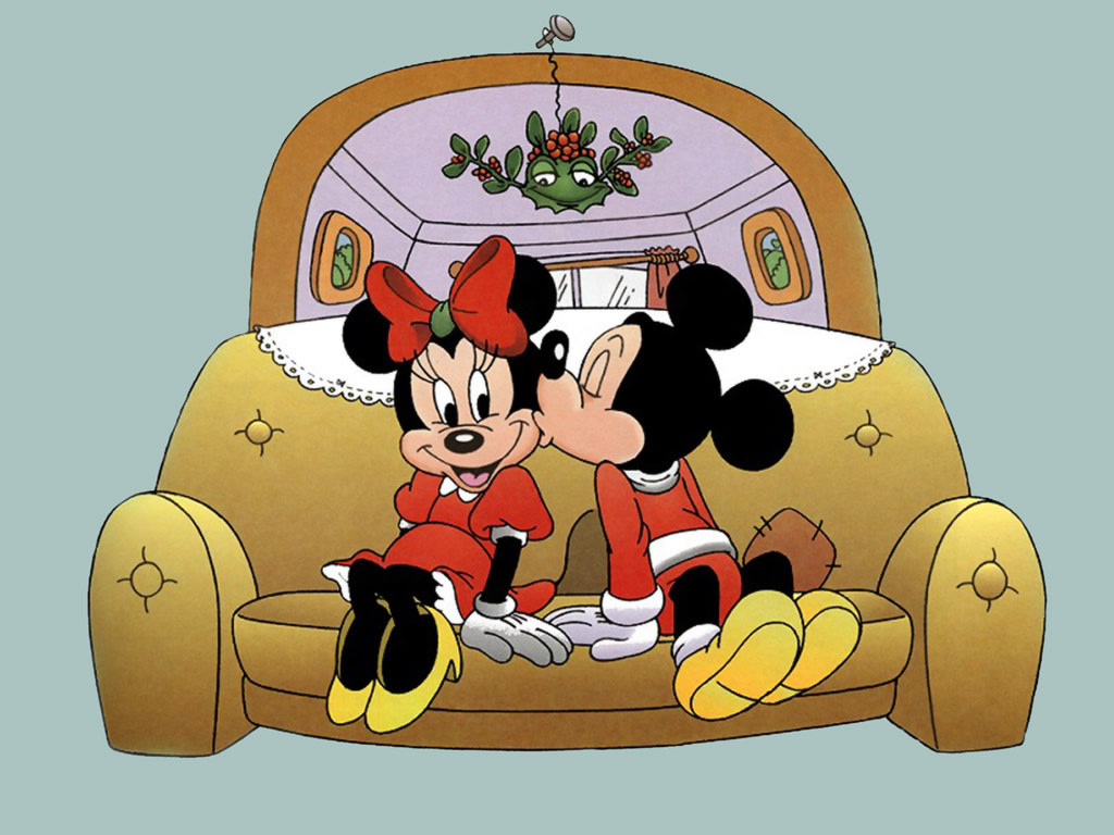 Mickey kissing Minnie under Mistletoe Christmas Wallpaper – Christmas