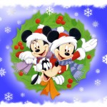 Mickey, Minnie, and Pluto Wishing Merry Christmas Wallpaper