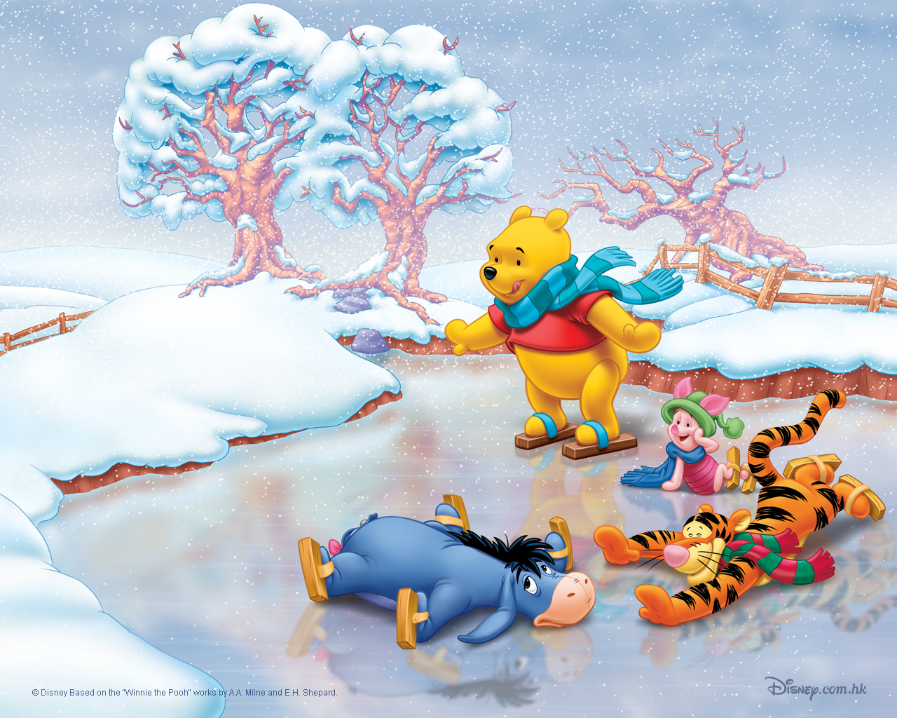 Winnie the Pooh Ice Skating Christmas Wallpaper – Christmas Cartoons