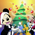 Mickey and Gang Decorating a Tree Christmas Wallpaper
