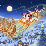 Mickey Mouse in Santa's Sleigh Christmas Wallpaper
