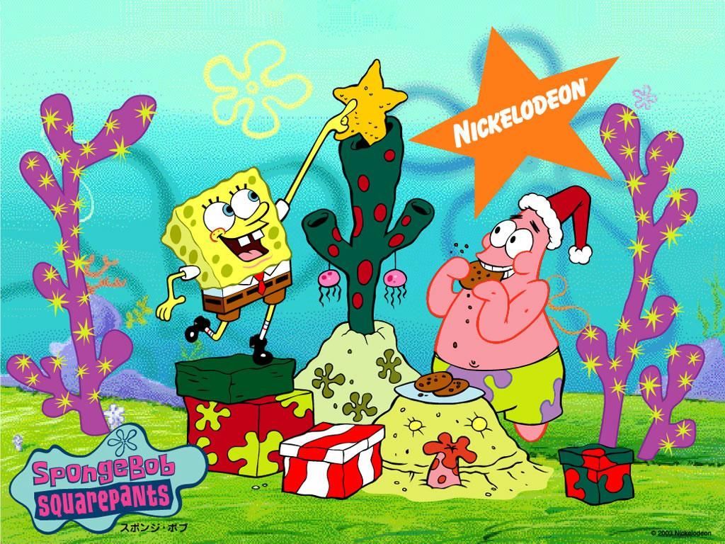 Spongebob Squarepants and Patrick Celebrate Christmas Wallpaper