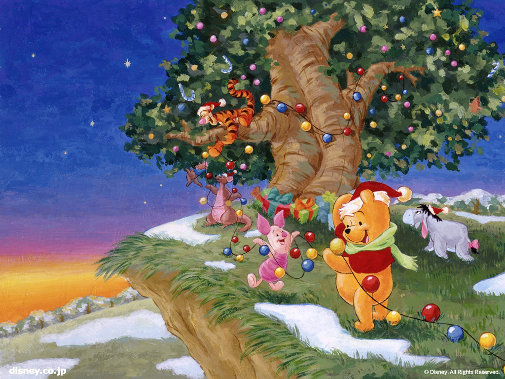 Winnie the Pooh Decorating 100 Acre Wood Christmas Wallpaper